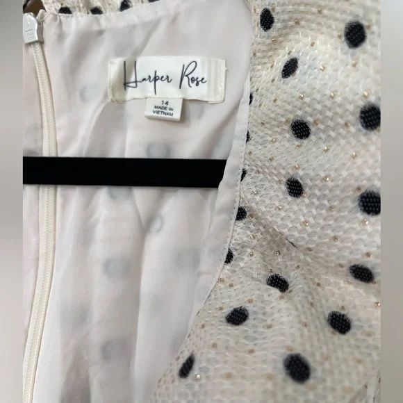 Harper Rose 🌹Golden Metallic Polka Dot Fit & Flare Sleeveless Dress w/Pockets - Picture 4 of 8